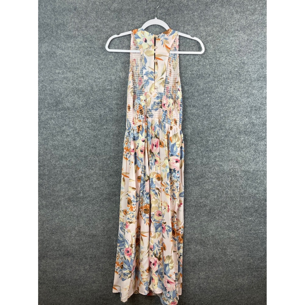 Gypsies & Moondust Floral Maxi Dress Women's Medium Pink Blue Smocked Sleeveless - Picture 4 of 12